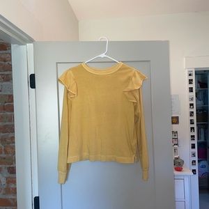 Women’s yellow sweater with ruffle detail, size small, great condition